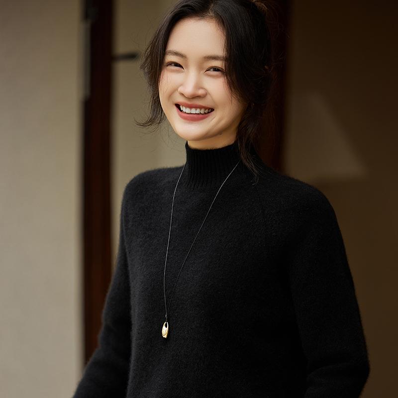 

Женский кашемировый свитер Qinghe Cashmere 30% кашемир 70% шерсть Осень и Зима Пуловер Теплый и Модный L чёрный