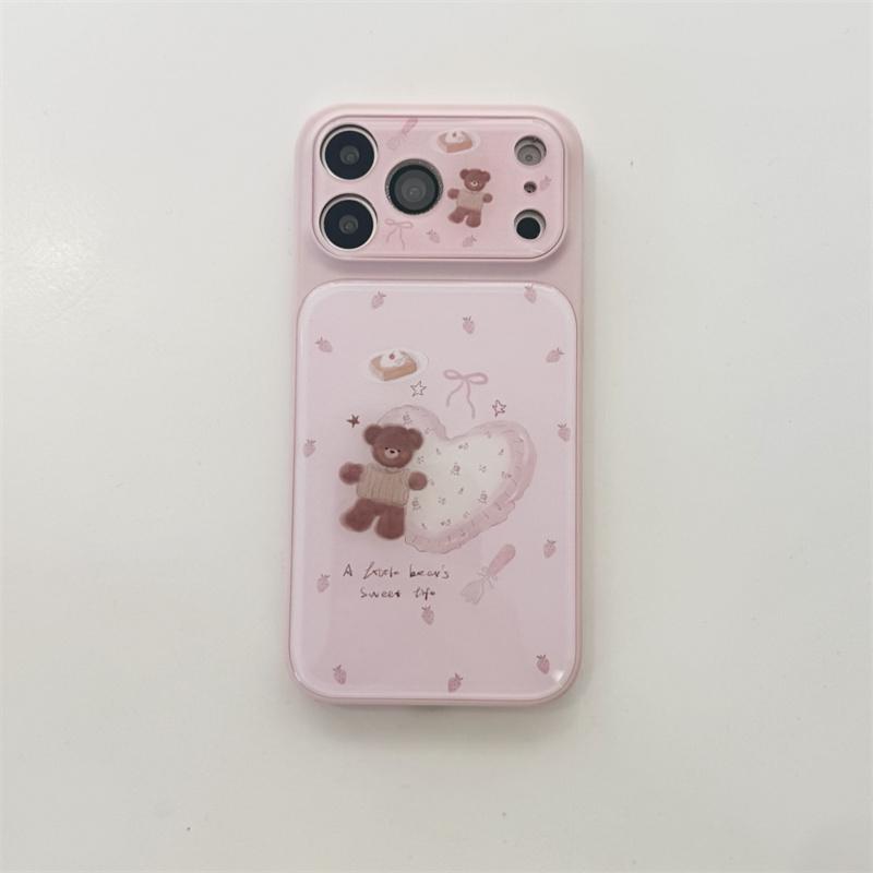 

Милый розовый медведь с сердцем Чехол для телефона для iPhone 17 16 15 Pro Max Сладкий клубничный десерт Мультяшный Эстетичный Ударопрочный Чехол For iPhone 17ProMax