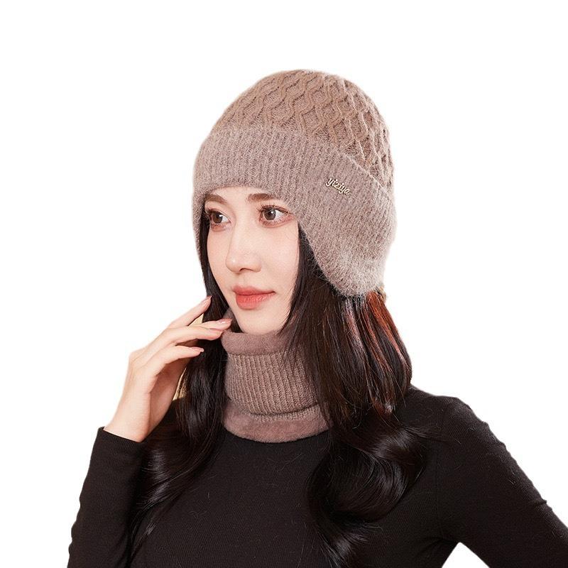 Winter hat female rabbit fur knitted hat ear protector wool hat velvet cotton hat