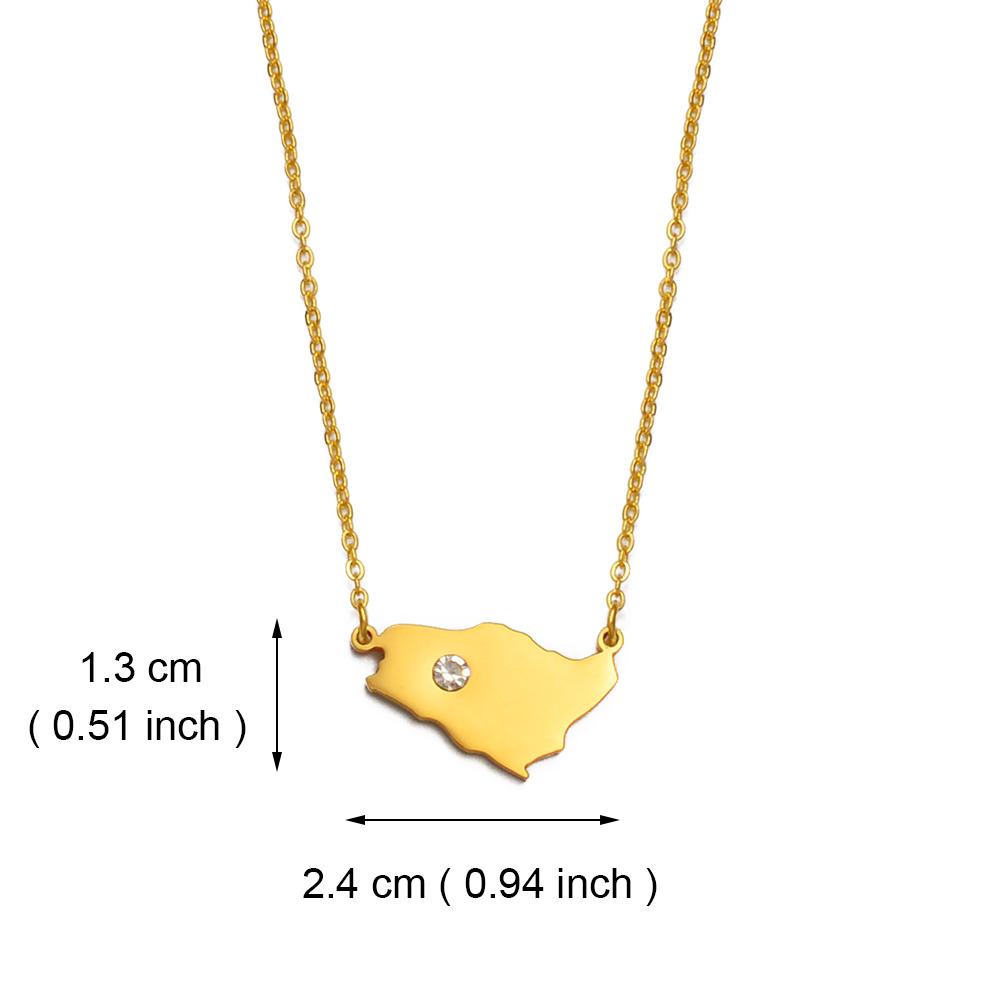 Anniyo Saudi Arabia Map With White Stone Charm Pendant Necklace Kingdom of Saudi Arabia Jewelry Women Girls #252521 50cm add 5cm