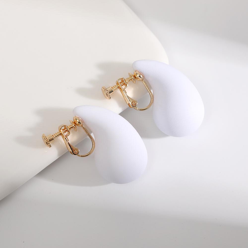 Vintage Chunky Dome Drop Clip On Earrings for Women Golden Glossy Colorful Teardrop Non Pierced Earrings Trendy Jewelry