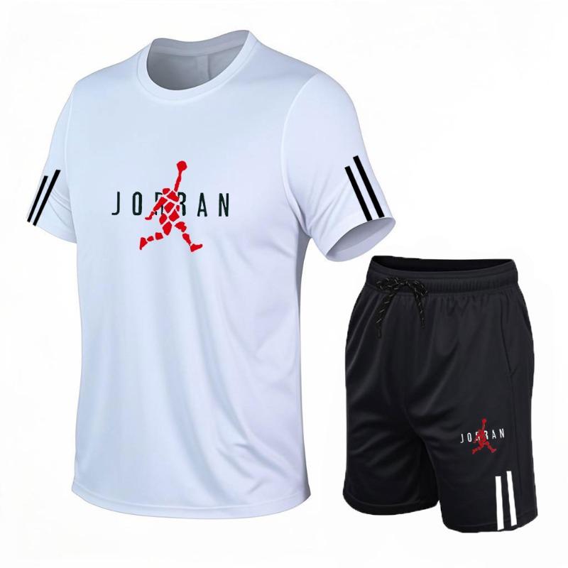 men s casual sports two-piece set, fashionable printed short sleeved and shorts, running sports short sleeved set S