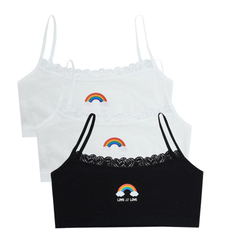 3 st Små tränings-BH:ar för tonårstjejer, söta barn, regnbågstryckt sportväst-BH, studenter, barn, bysthållare, underkläder, tubtoppar