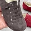 Johnature Retro Plüsch Damenschuhe Rinds Wildleder Flachboden Wildleder Lässig Elastisches Band Warme Baumwollschuhe