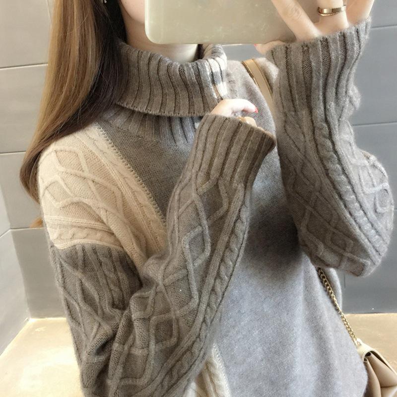 

«Модный женский свитер с высоким воротником 2024 года — утолщенный стильный дизайн на осень/зиму» One Size хаки