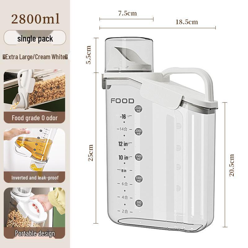 Transparent Portable Sealed Container with Measuring Cup for Grain, Cereal, Rice, Cat Food - Moisture & Insect Proof Kitchen Storage.