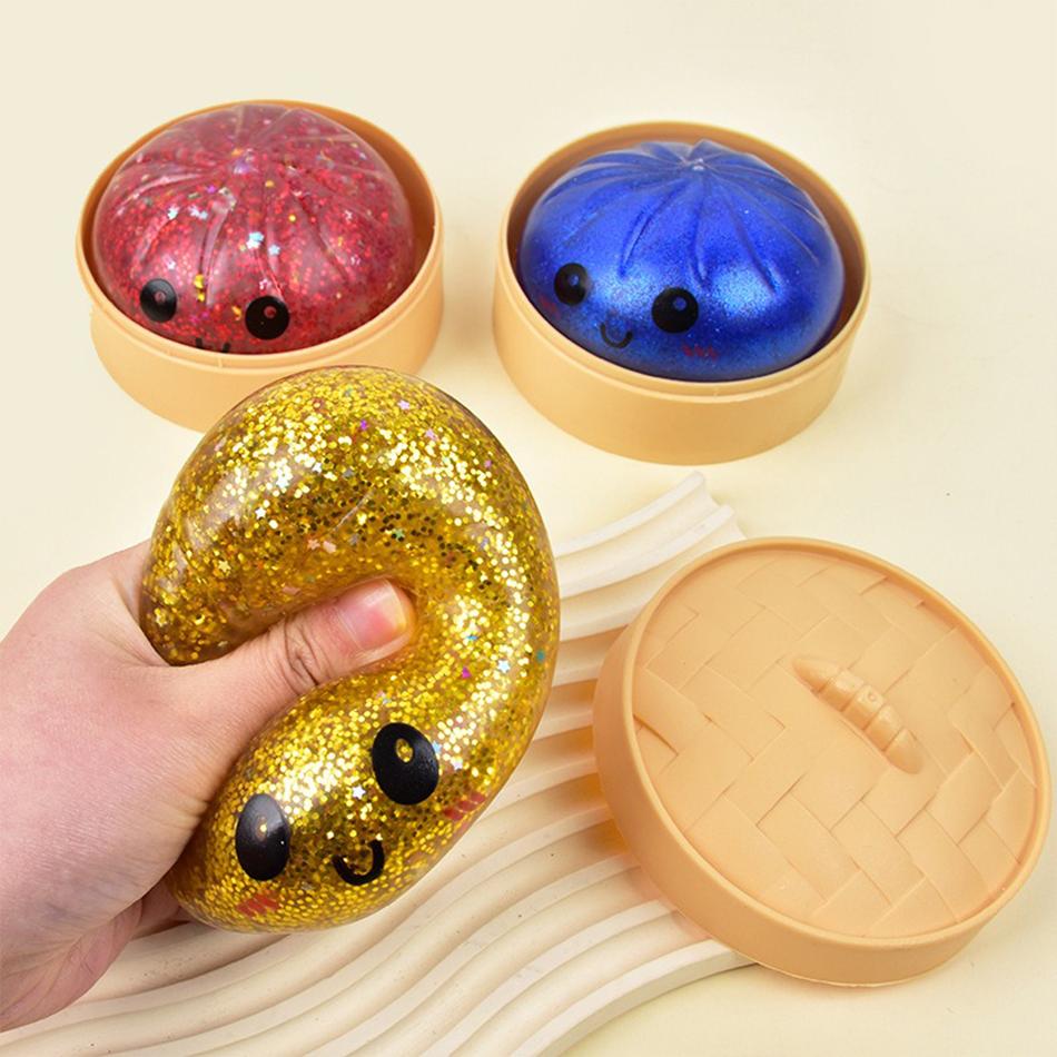 11 Styles Realistic Giant Dumpling Squeeze Toy With Bamboo Steamer Soft Dough Ball Decompression Fidget Toy Funny Creative Gift
