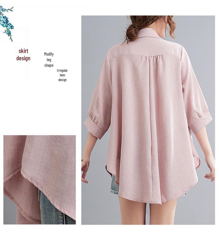 2026 Stylish Cotton Linen V-Neck Casual Plus Size Shirt with Belly Coverage and Wide Hem