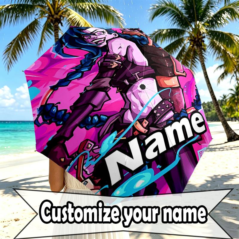 Custom Name Personalized Jinx Print Umbrella, Auto Open Close, 8‑Rib Sturdy Frame, Commute Camping Hiking Use, Birthday Gift