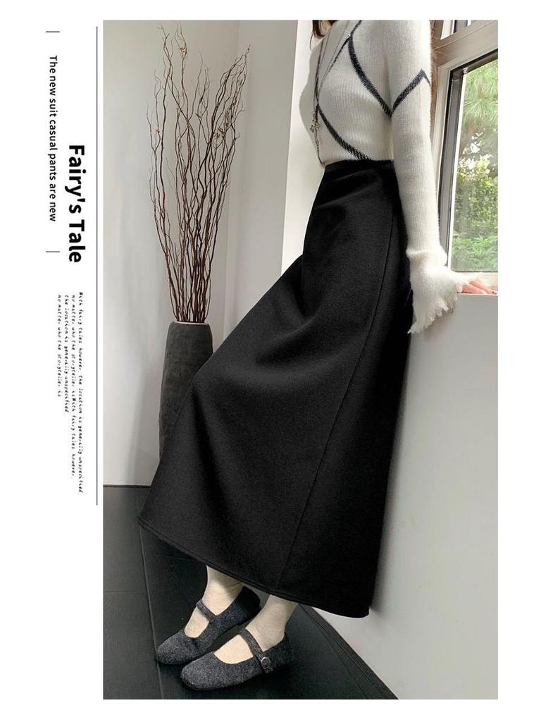 Fluffy Thickened A-Line Wool Skirt for Women - Autumn/Winter 2025, Slimming Mid-Length for Pear Shapes