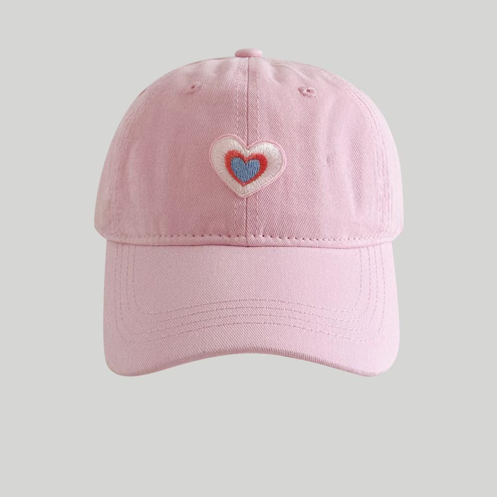 Korean Style Heart Embellished Baseball Cap Women Cotton Summer Sun Hat With Wide Brim