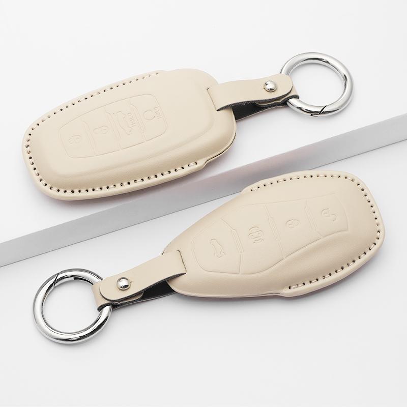 Fashion Car Key Case Cover For Faw Hongqi E-Hs9 High-End H5 H9 Car Keyring Luxury Leather Auto Accessories