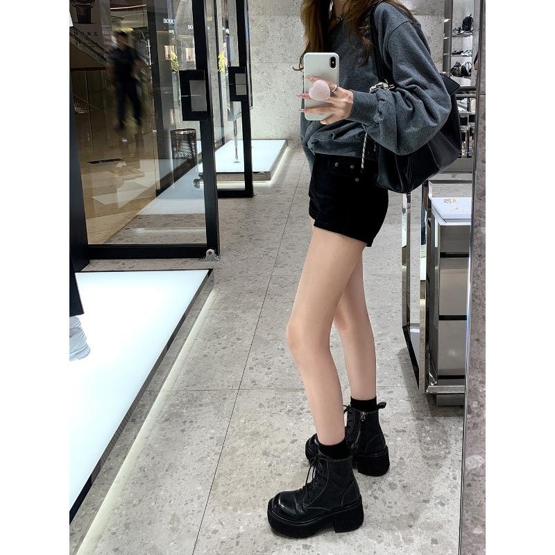 Cowhide Version of The Same Retro Washed Horse Leather Lace-up Thick Heel Locomotive Boots Outdoor Short Boots Women's Martin Boots