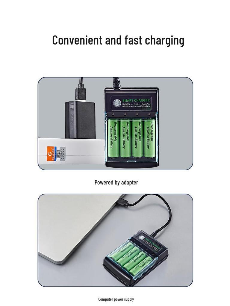 USB Charger for 1.5V Alkaline Rechargeable AA & AAA Batteries, 4-Slot Independent Charging Dock