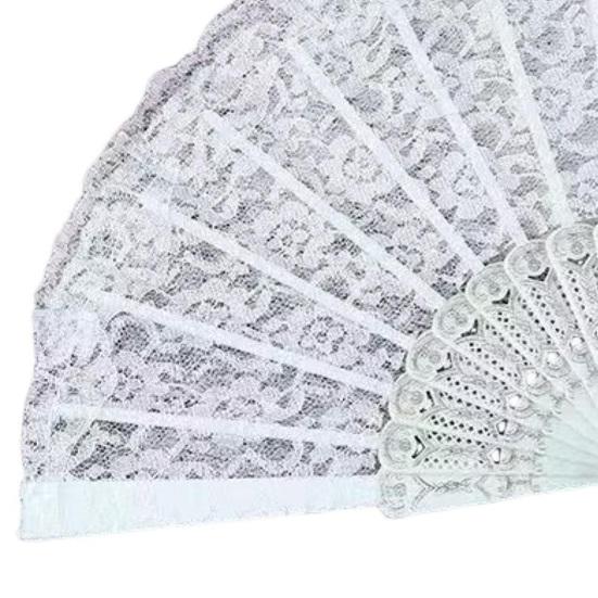 Retro Vifte i Blonder Håndholdt Foldevifte Brodert Rosemønster Bærbar Kinesisk Dekorativ Vifte Fotografi Foto Rekvisitter