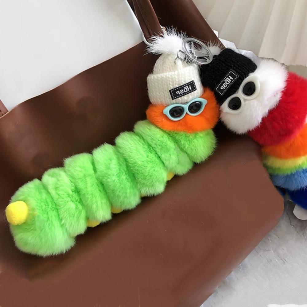 Rainbow Cartoon Keychain PP Cotton Car Key Rings Kawaii Animal Plush Dolls Christmas Birthday Gift