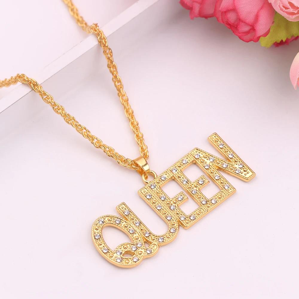 Hip Hop Queen King Letter Pendant Punk Man Bling Bling Iced Out Cuban Chain Fashion Glamour Jewelry