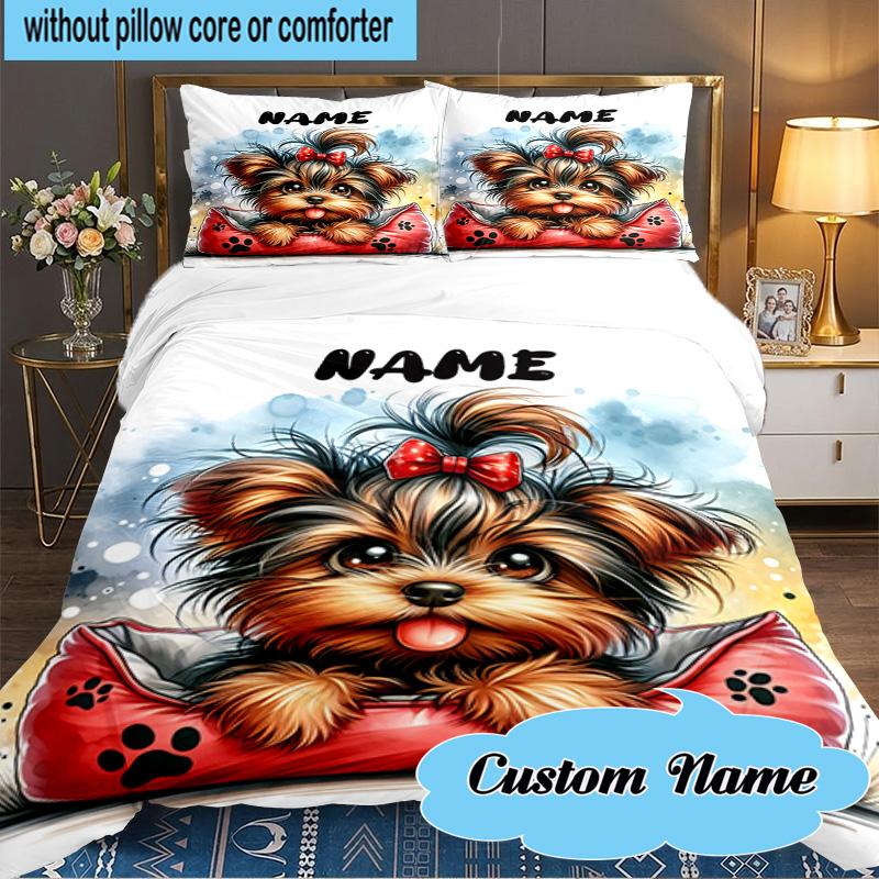 Custom Name 3PCS Vintage Dog Portrait Art Bedding Set Including 1pc Duvet Cover And 2pcs Pillowcases for Bedroom, Dormitory Gift Home Decor
