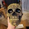 Resin Craft Skull Head Golden Carving Halloween Party Decoration Skull Sculpture Ornaments Home Decoration Accessories