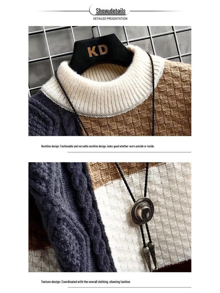 2025 Men's Japanese Style Patchwork Wool Sweater for Fall/Winter