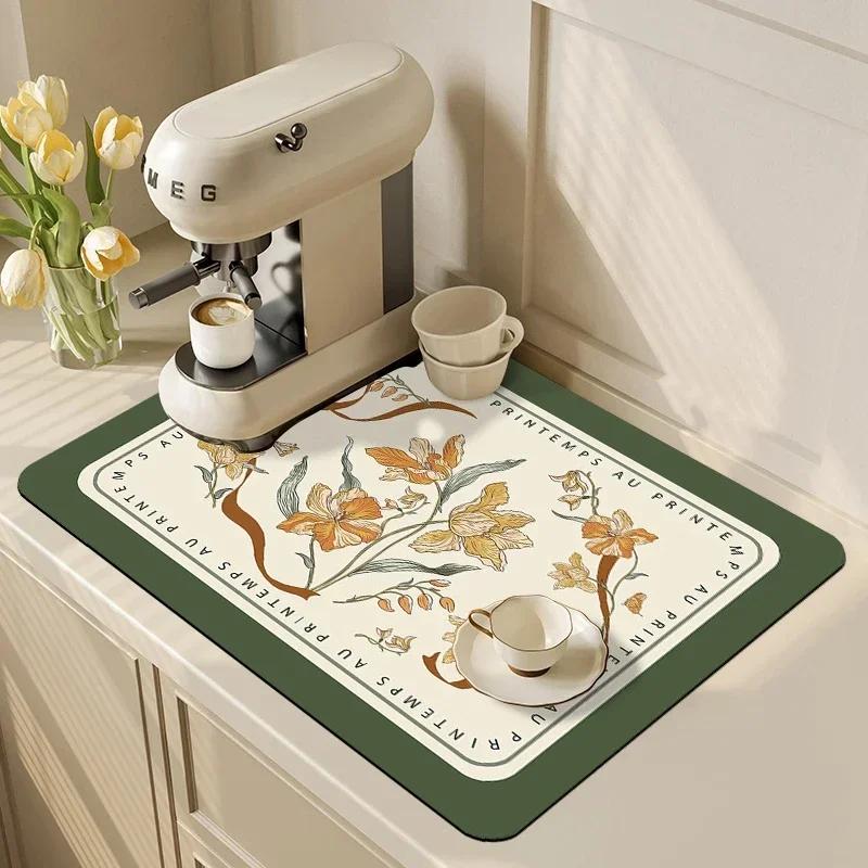 Anti-Slip Dish Drying Mat Super Absorbent Dish Drainer Rack Mats for Kitchen Counter Coffee Bar Mat Accessories for Countertop