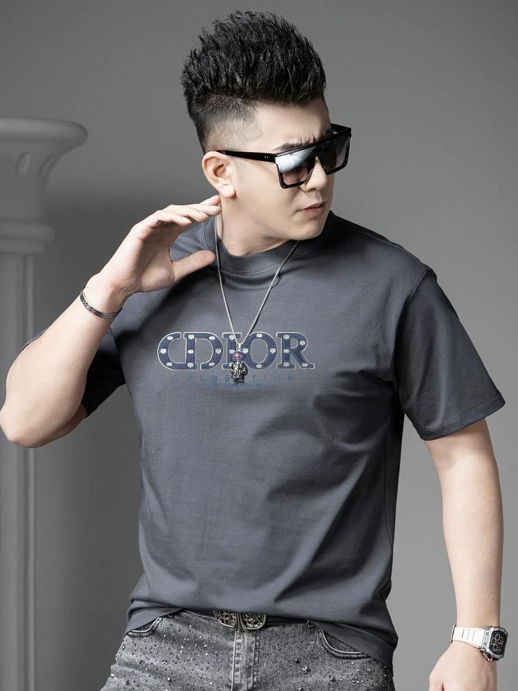 European High-End Fashion Printed Short-Sleeved T-Shirt Men's Trendy Brand Loose-Fitting 2025 Summer New Men's Half-Sleeved Top