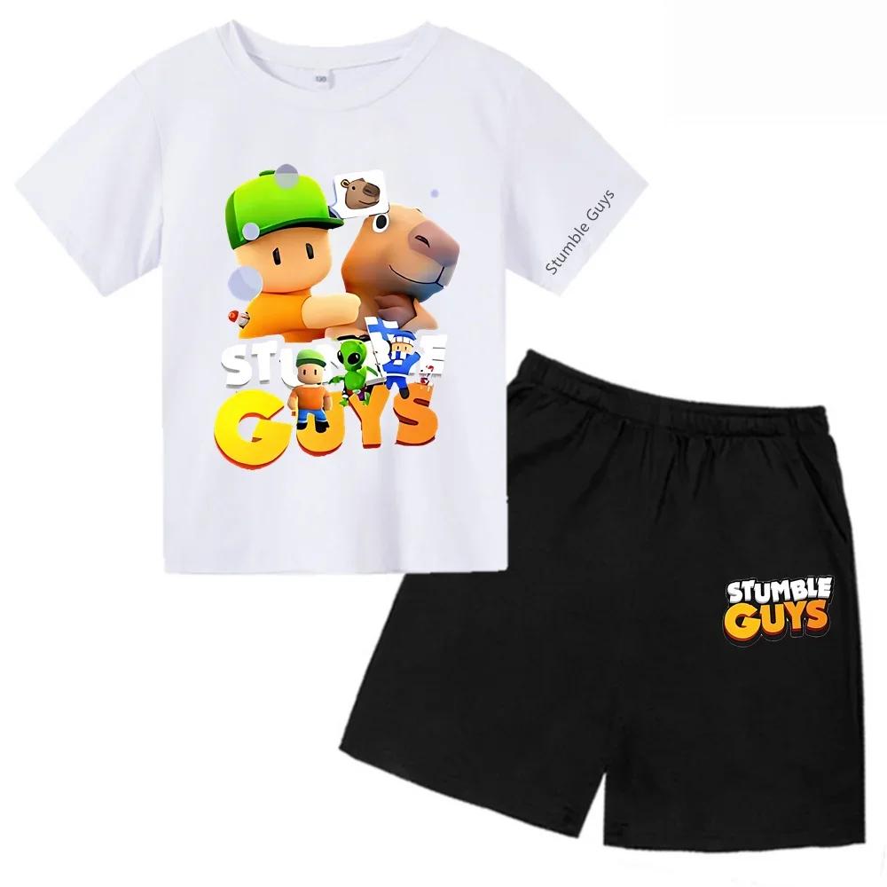 2025 New Stumble Guys TShirt Set Boys Cartoon Banana Casual Short Sleeve Tops Kids Girls Clothes Games T-Shirts Y2k Teen Tops