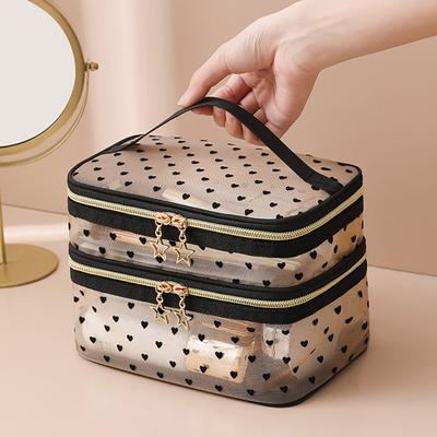 Mesh Makeup Bag Double Layer Transparent Design Easy Access Dual Zipper Closure Multifunctional Toiletry Bag for Makeup Brushes