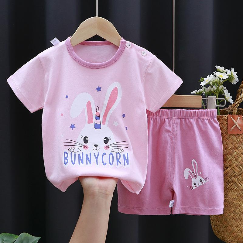New Kids Boys Girls Summer Pajamas Cute Cartoon Print Short Sleeve T-Shirt Tops with Shorts Toddler Baby Clothing Sets
