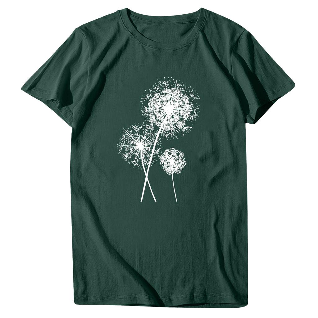 Women's Fashion Casual Printed Round Neck Pullover Short Sleeve T-Shirt Top