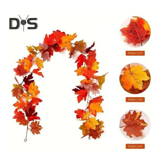 175CM Artificial Maple Leaf Garland Home Garden Indoor Outdoor Hanging Faux Plant Leaves Vine Halloween Fall Harvest Festival Decoration