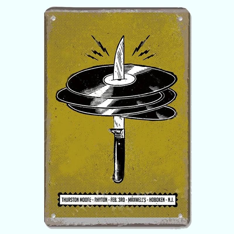 Vintage Kovové Plechové Značky Retro Hudební Plakáty Vinylová Deska Gramofon Kovová Plaketa Nástěnná Dekorace pro Kavárnu Bar Klub