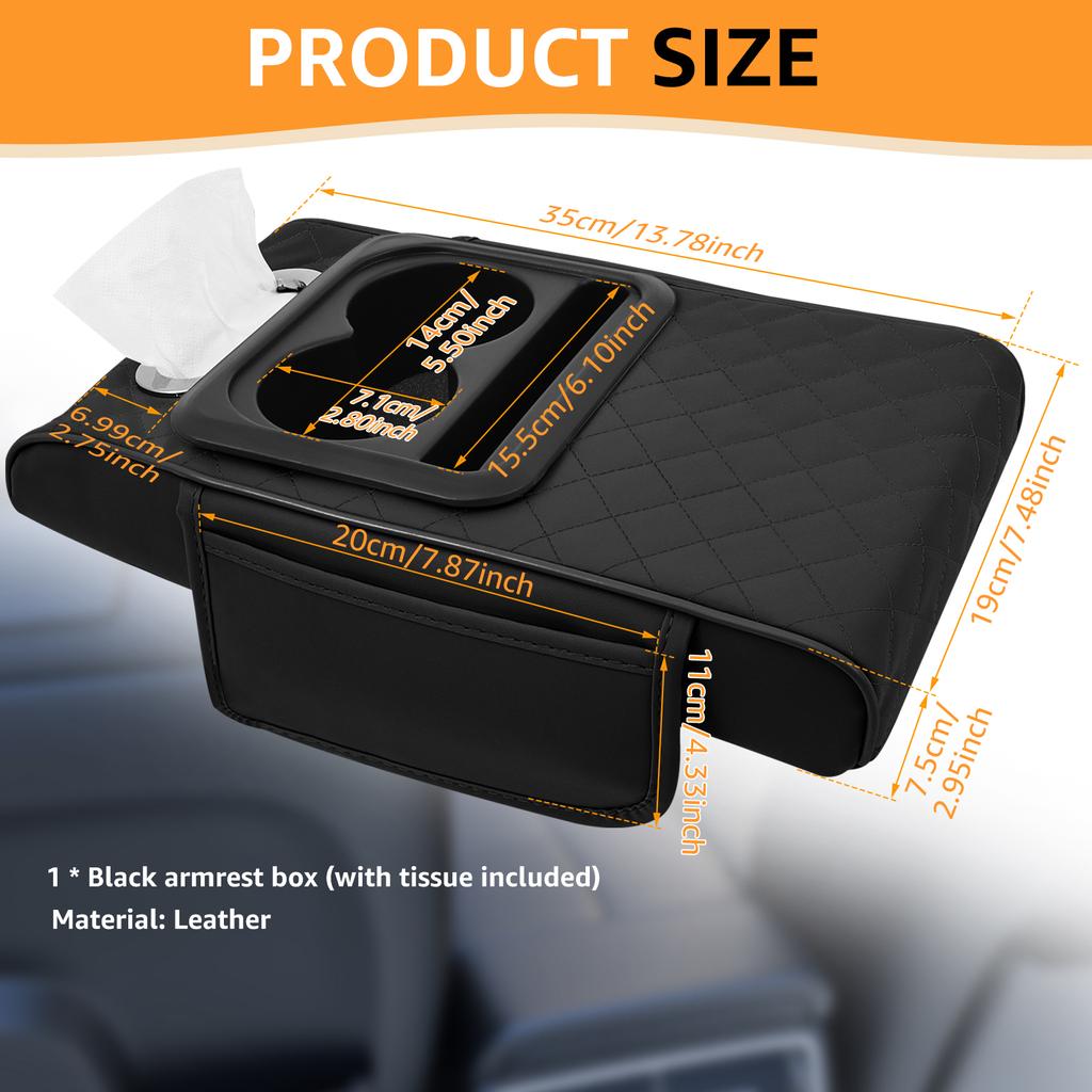 Auto Center Console Armrest Cushion with Pocket Tissue Cup Holder Leather Multifunctional Car Armrest Cushion Support Height Pad