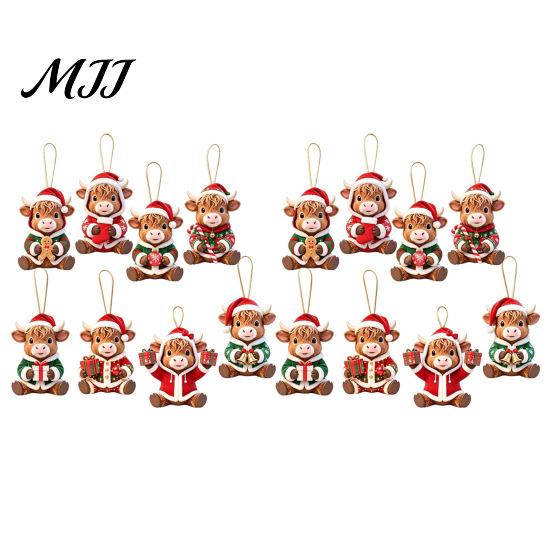 Highland Cow Christmas Ornaments Wooden Ornament, 2D Cute Hanging Rustic Farmhouse Decor with String, Animal Holiday Tree Party Decoration for