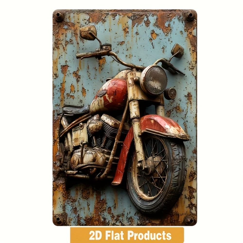 Vintage Motorcycle Metal Tin Sign - Retro Bar Pub Garage Wall Decor, Indoor Outdoor Hanging Art for Home Kitchen Garden, 2D Flat