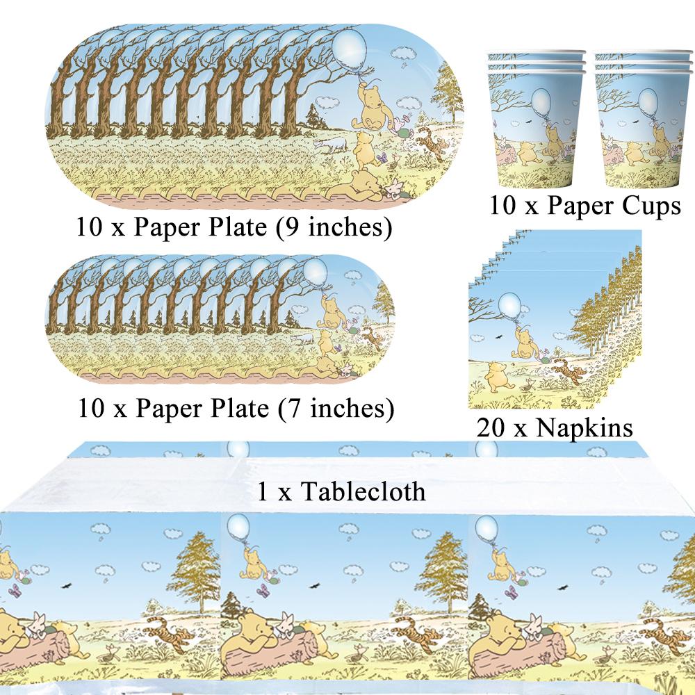 

New 51x Vintage Winnie The Pooh Party Supplies include Plates Napkins Cup Tablecloth