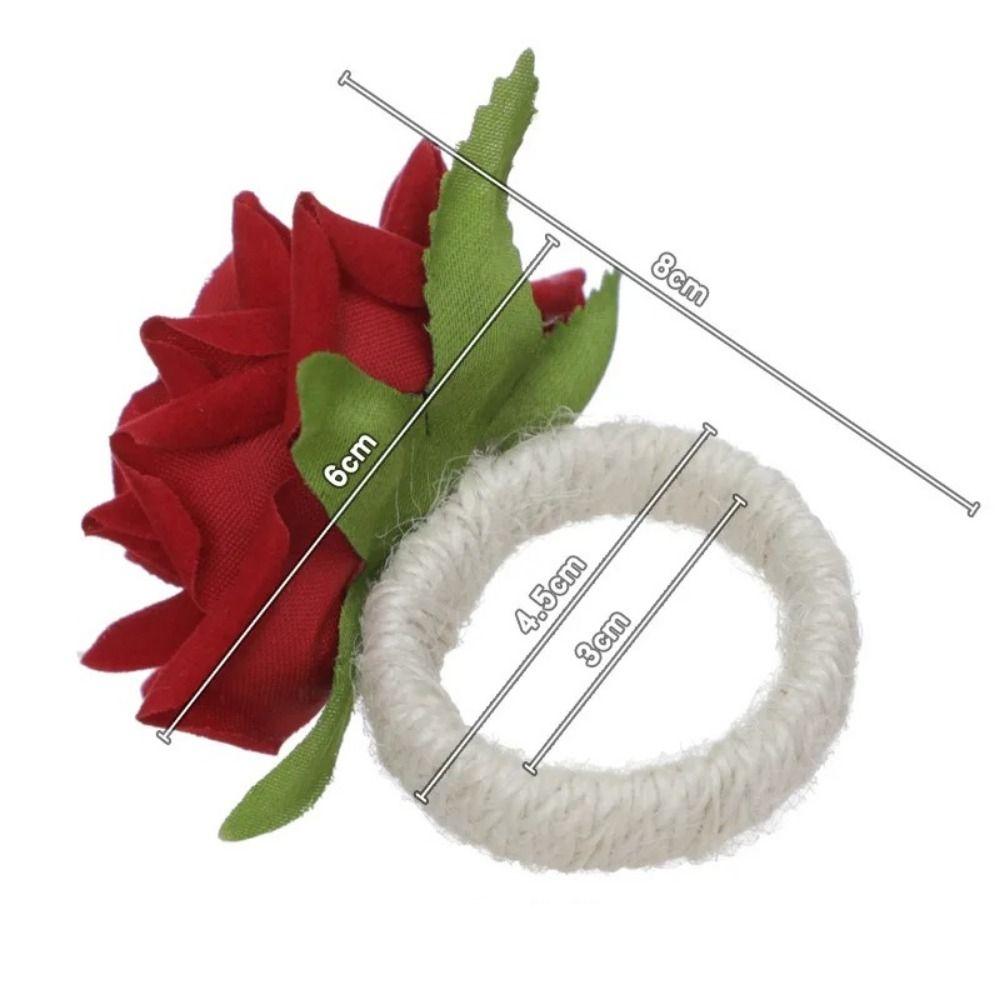 6pcs Artificial Rose Flower Towel Buckle with Rope Table Decoration Napkin Ring Valentine's Day