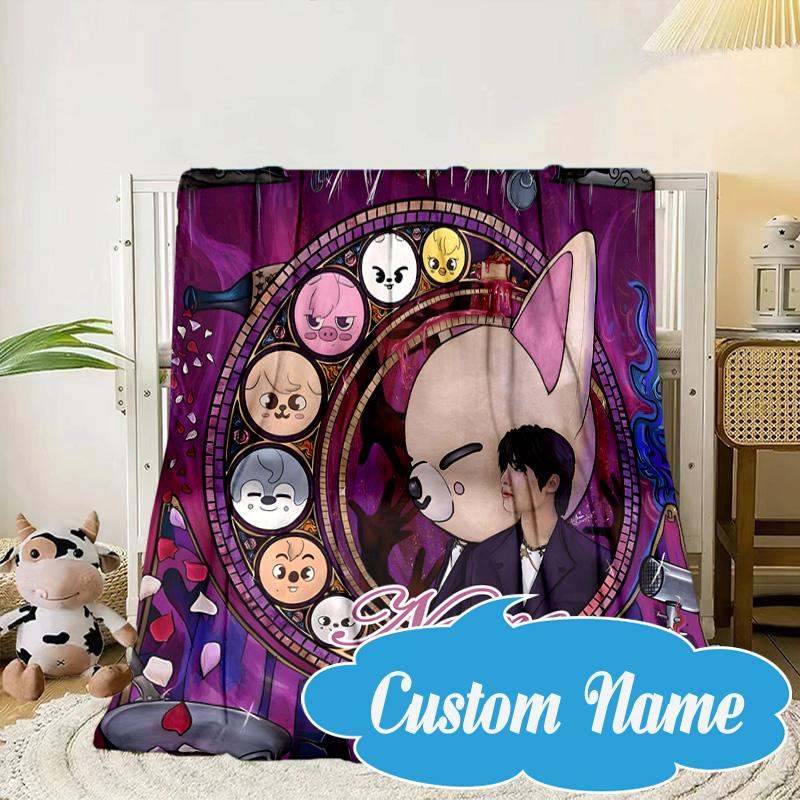 Custom Name K-pop stray Smile Blanket bed sofa Blanket Flannel Blanket for Camping, Hiking, Picnic Essentials,gift for Fan family