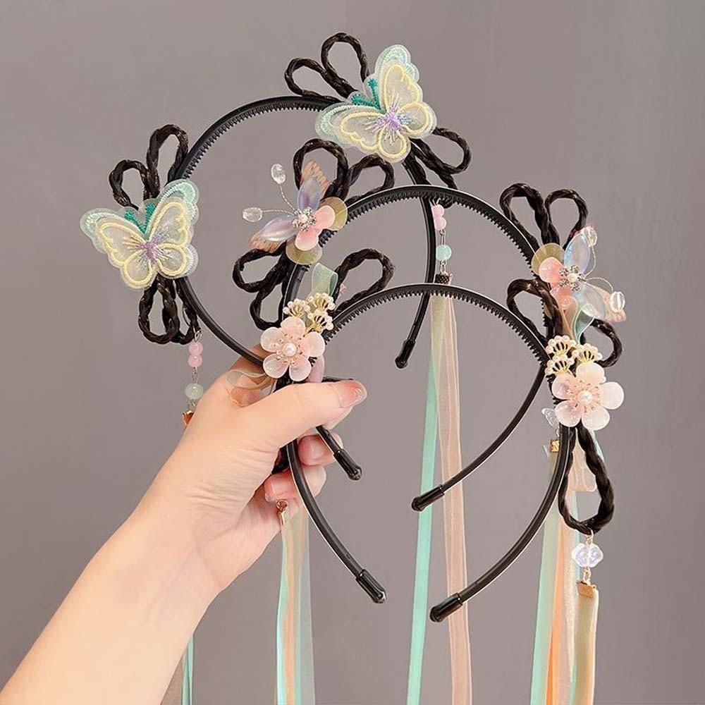 Tassel Butterfly Ribbon Headband Chinese Style Hair Bands for Children Gifts