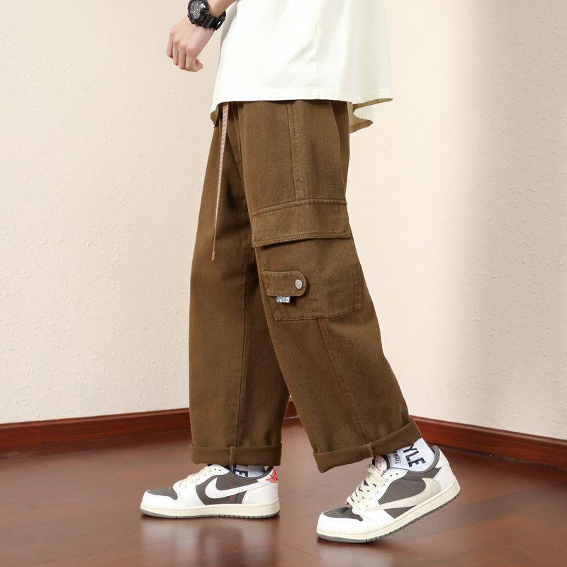 Men's Loose Straight Overalls, Spring/Autumn 2023, Wide-Leg Japanese Casual Trousers