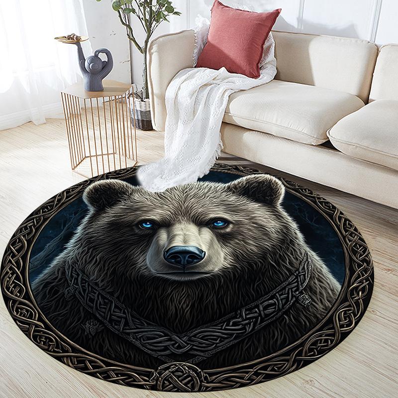 Viking Bear  Round Area Rug,Carpet Rug for Living Room Bedroom Sofa Playroom Decor,Non-slip Floor Mat