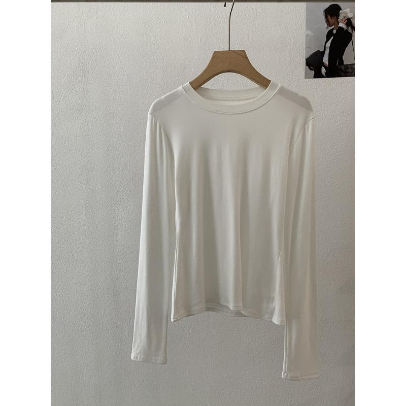 Frühling Herbst Rundhals Einfarbig Unterteil T-Shirt Damen Langarm Schlicht Allround Elastischer Pullover T-Shirt Top
