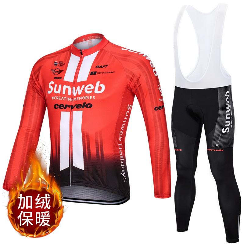 Fleece Cycling Jersey Pants Set Winter Thermal Long Sleeve Bike Outfit Mountain Road