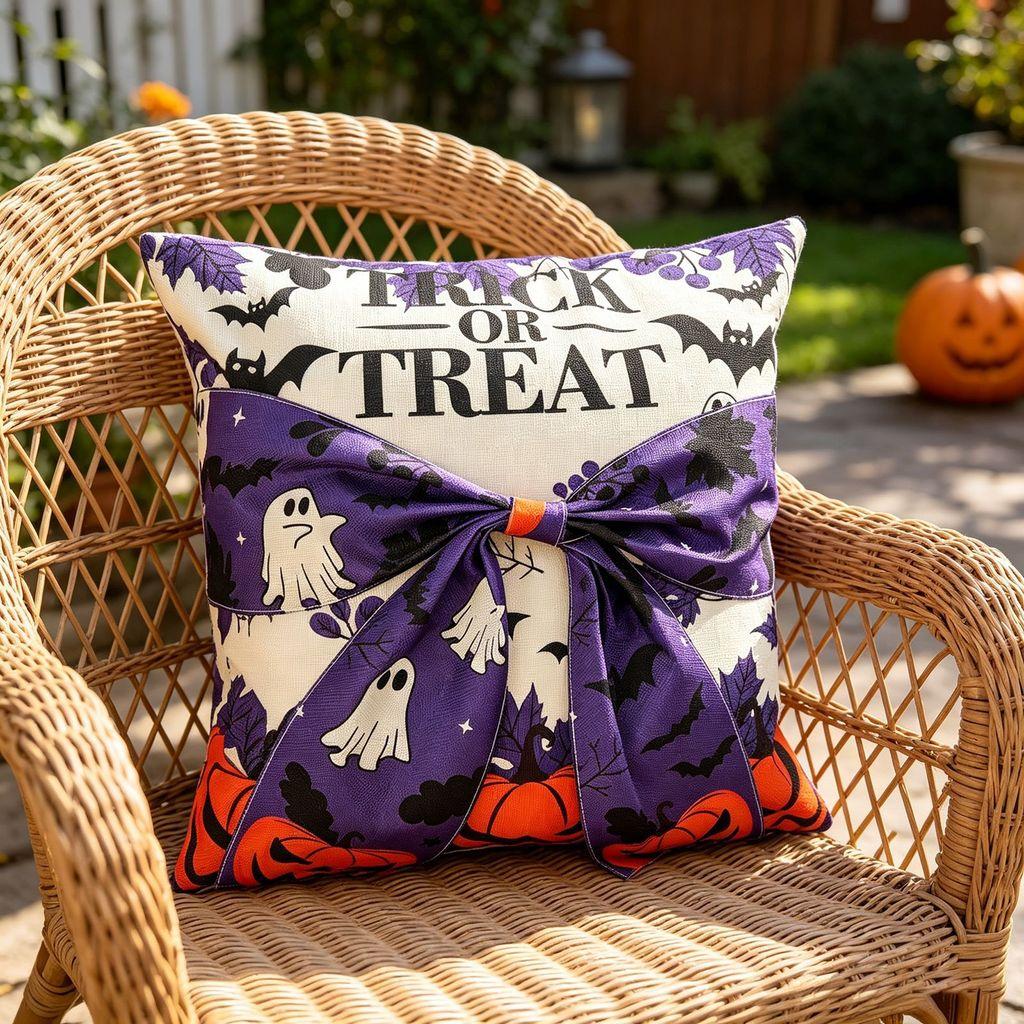 Halloween Pillow Cover With Ghost And Spider Web Design For Living Room Decor