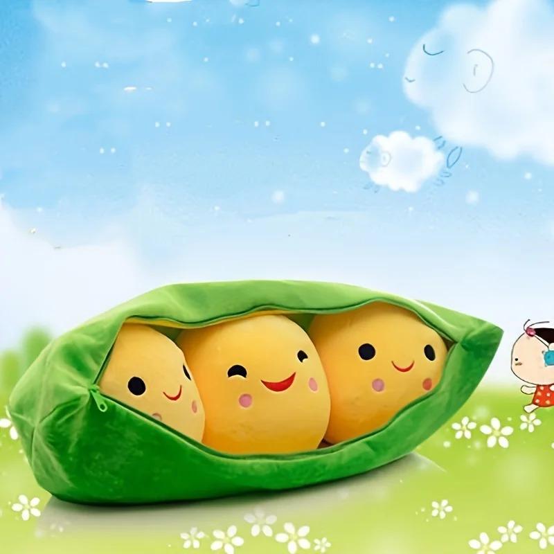 Kawaii Pea Stuffed Plush Plant Toy Cartoon Cute Creative Pea Doll Bean Girl Boy Sleeping Pillow Mat Gift for Girls Festival