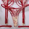 Elegant Floral Embroidery Sheer Multi-Strap Body Shaping Lingerie Set