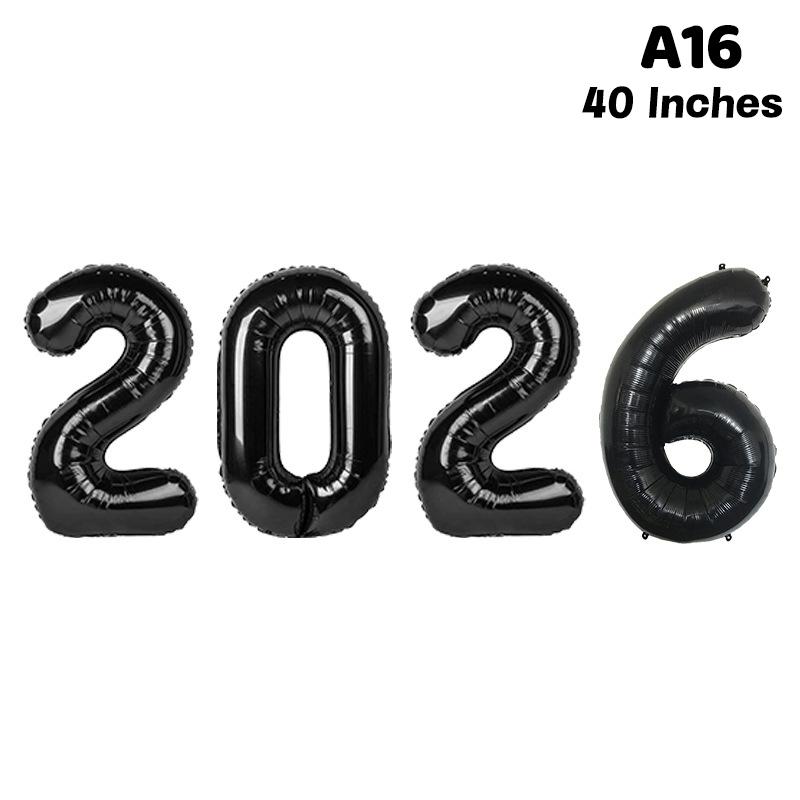 Happy New Year 2026 Balloons Gold Silver Pink Black Number 2026 Foil Balloons 16/32/40in Multicolour Happy New Year Banner