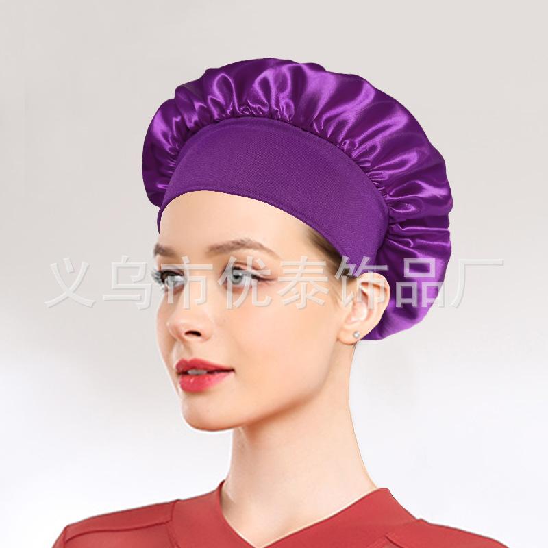 Solid color wide edge high elastic adult nightcap men's and women's fashion hair care beauty shower cap satin