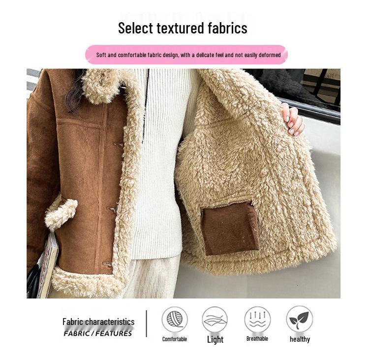 Girls' Fashionable Faux Fur and Leather One-Piece Winter Coat with Cotton-Padded Jacket for Autumn 2025