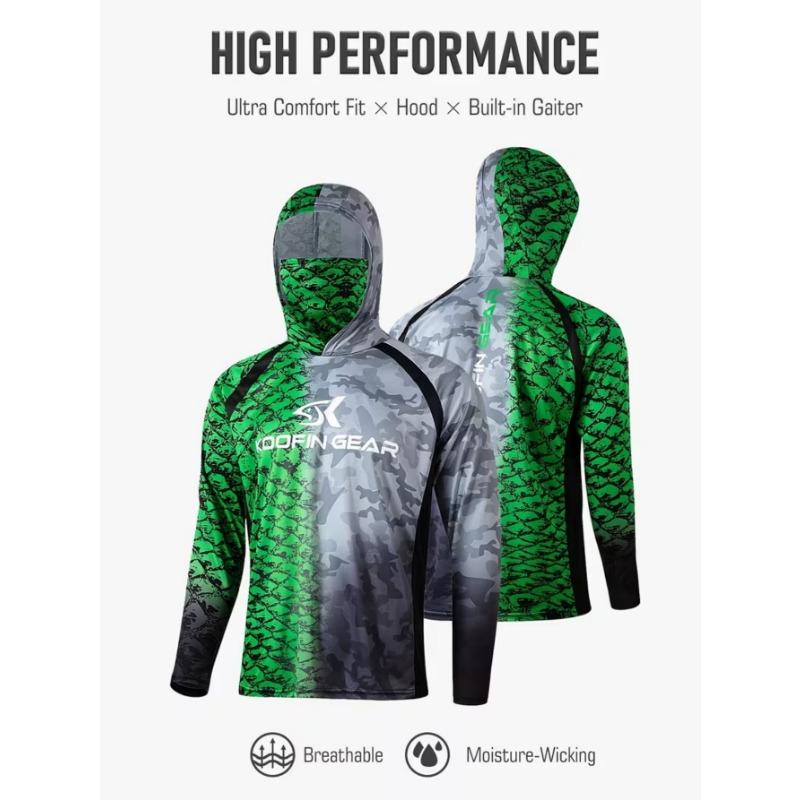 Jaqueta de pesca masculina com capuz e máscara, roupa esportiva respirável, conjunto de pescador de manga comprida para atividades ao ar livre